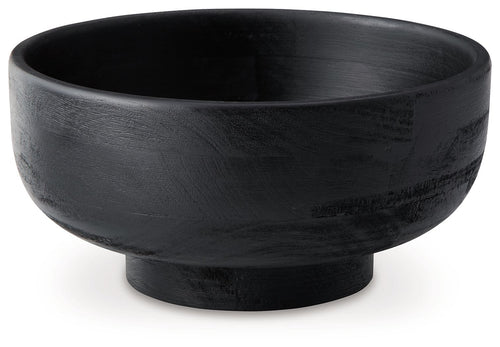 Bowl by Brynington in black, round shape with wide rim and pedestal base
