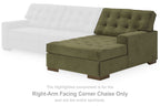 Chalcombe olive corner chaise section with tufted seat, padded back, and corner arm