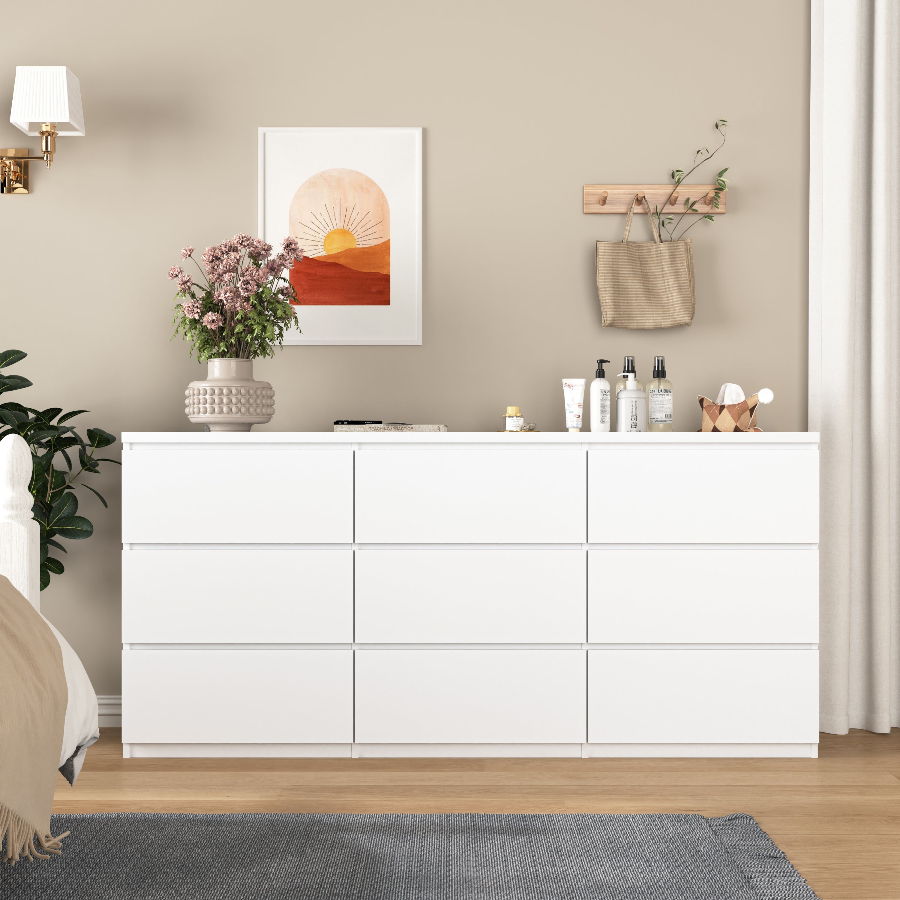 White 9-Drawer Modern Chest Dresser Bedroom Storage