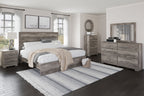 Gray king panel headboard and matching footboard with flat top panels