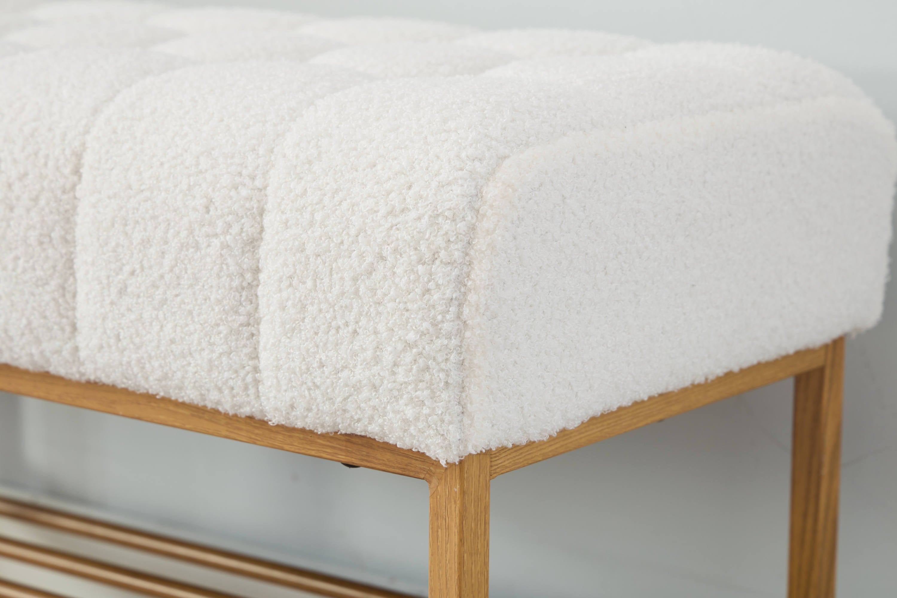 Upholstered Storage Bench with Shelf - Linen White