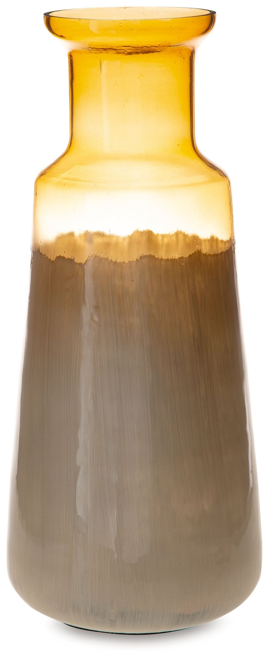 Amber glass vase with narrow neck and rounded belly, ombre ivory bottom