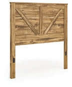 Crossbuck panel headboard, light brown wood with V crossbuck center design