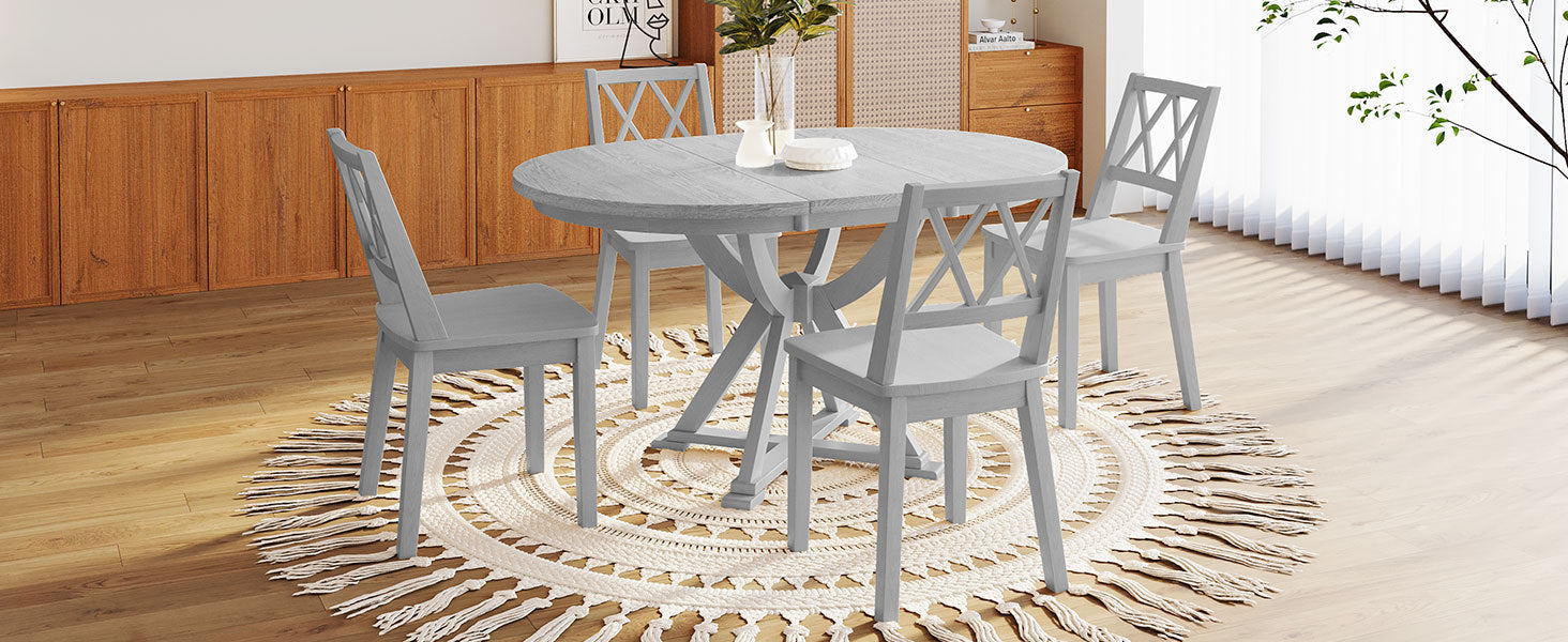 Mid-Century 5-Pc. Dining Set w/Leaf, Grey