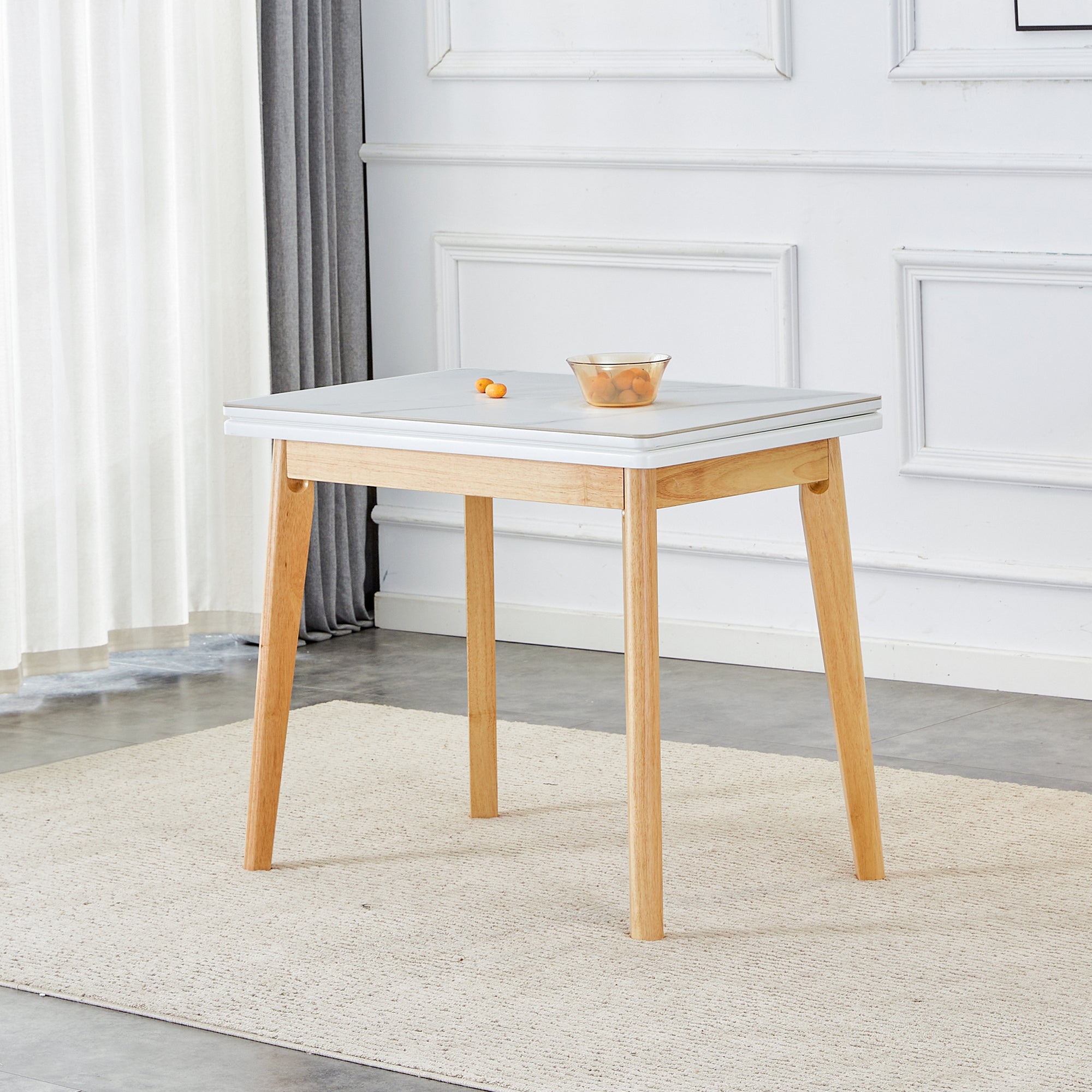 Foldable Sintered Stone Table - Rubber Wood Legs