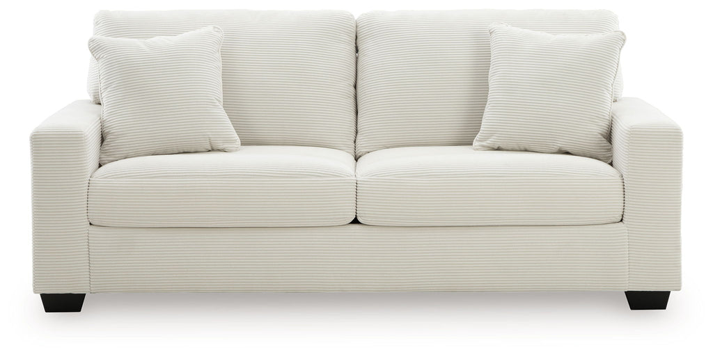 Greenbriar sofa in white textured fabric, three back cushions, two seat cushions