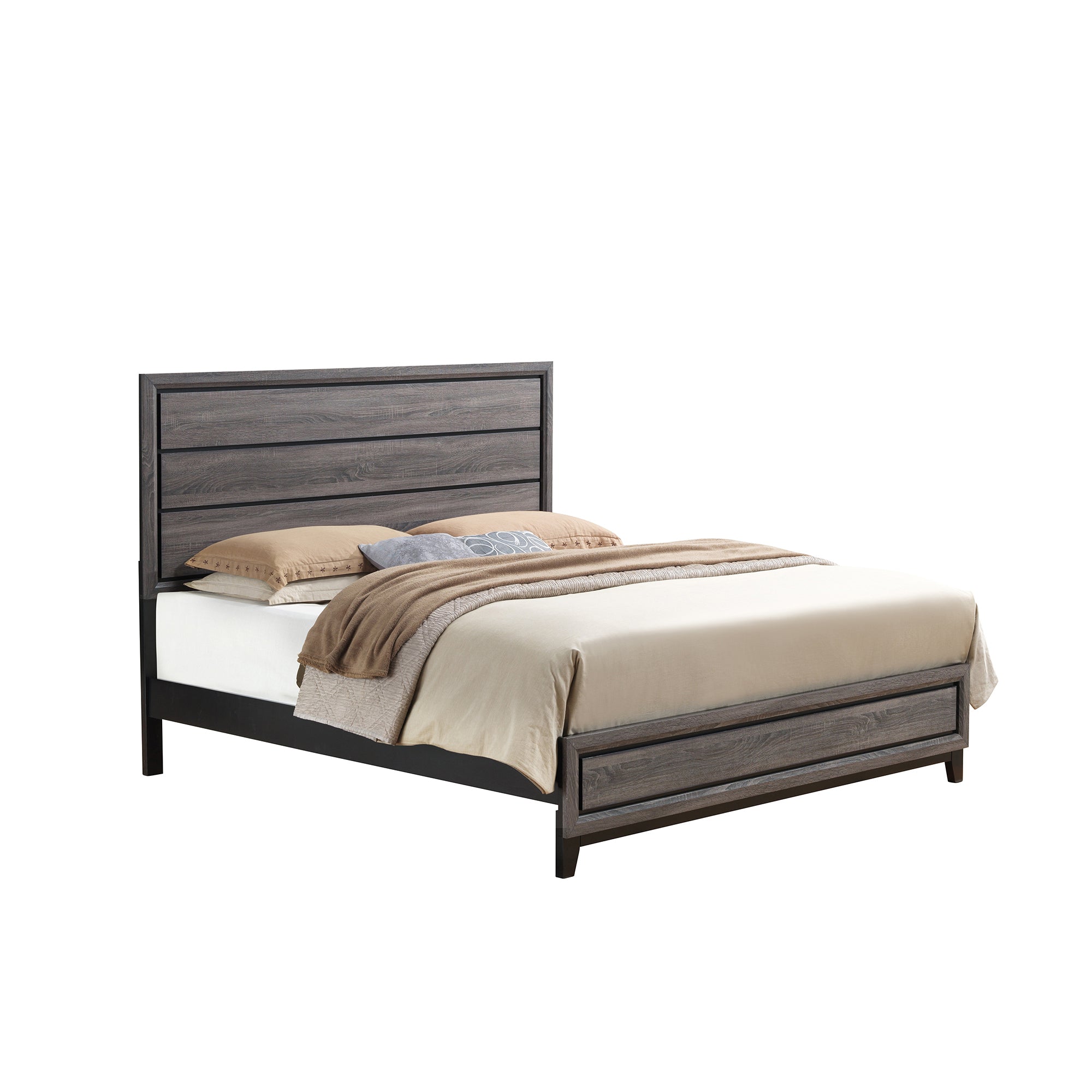 Contemporary Mirage Grey Queen Bed - Panel Headboard, Rubberwood