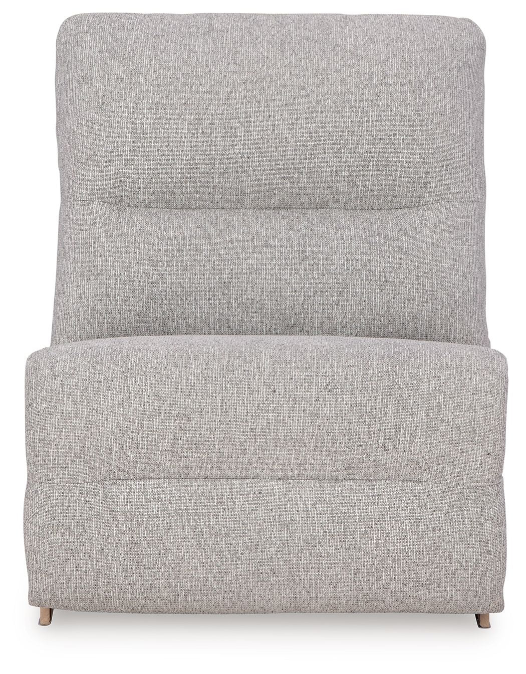 Pewter gray upholstered armless chair back and seat with curved top