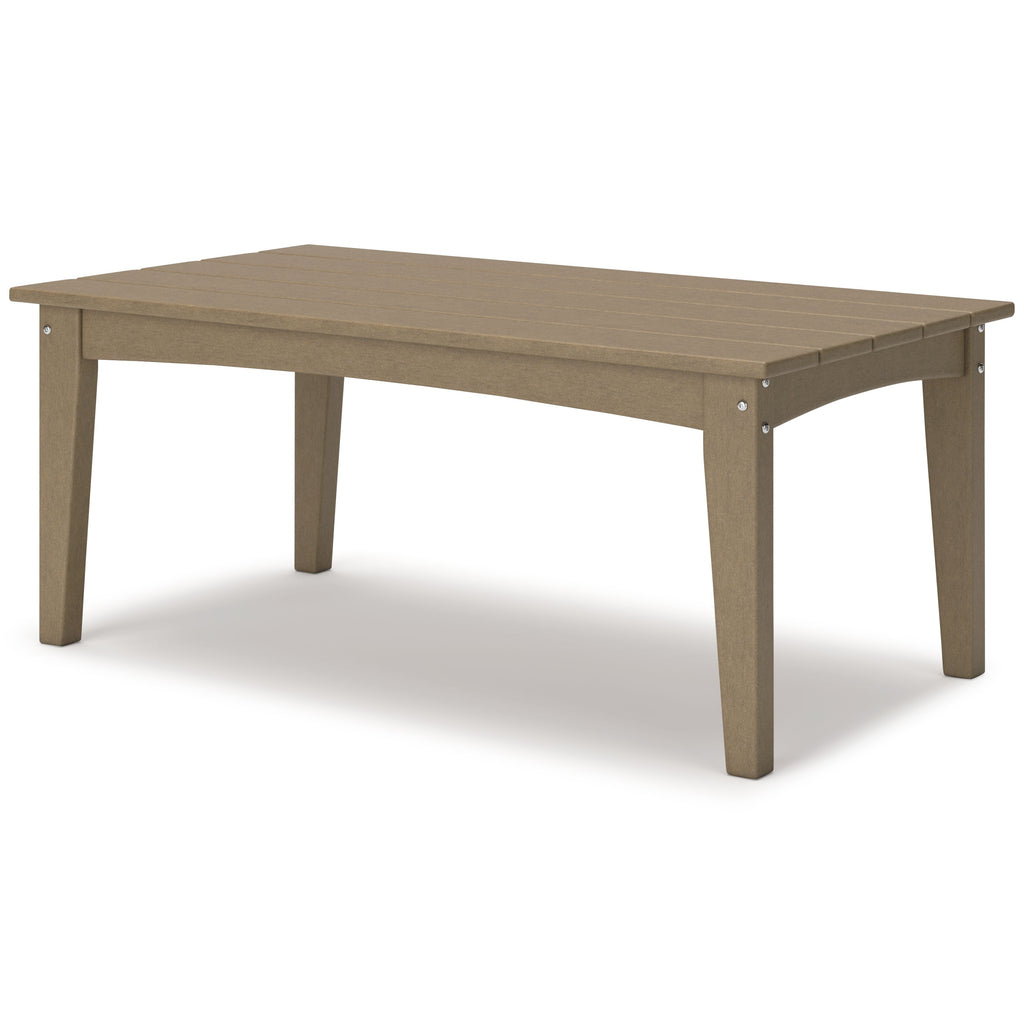Rectangular cocktail table in brown with slatted tabletop and square legs
