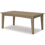 Rectangular cocktail table in brown with slatted tabletop and square legs