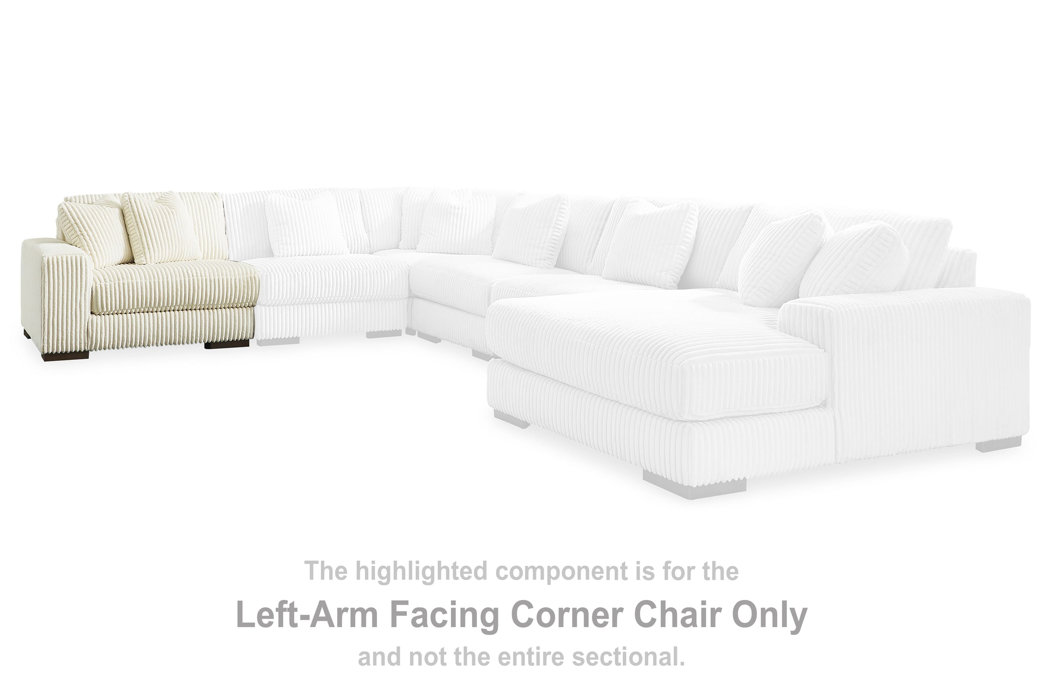 Ivory sectional corner chair with chaise and multiple seat cushions