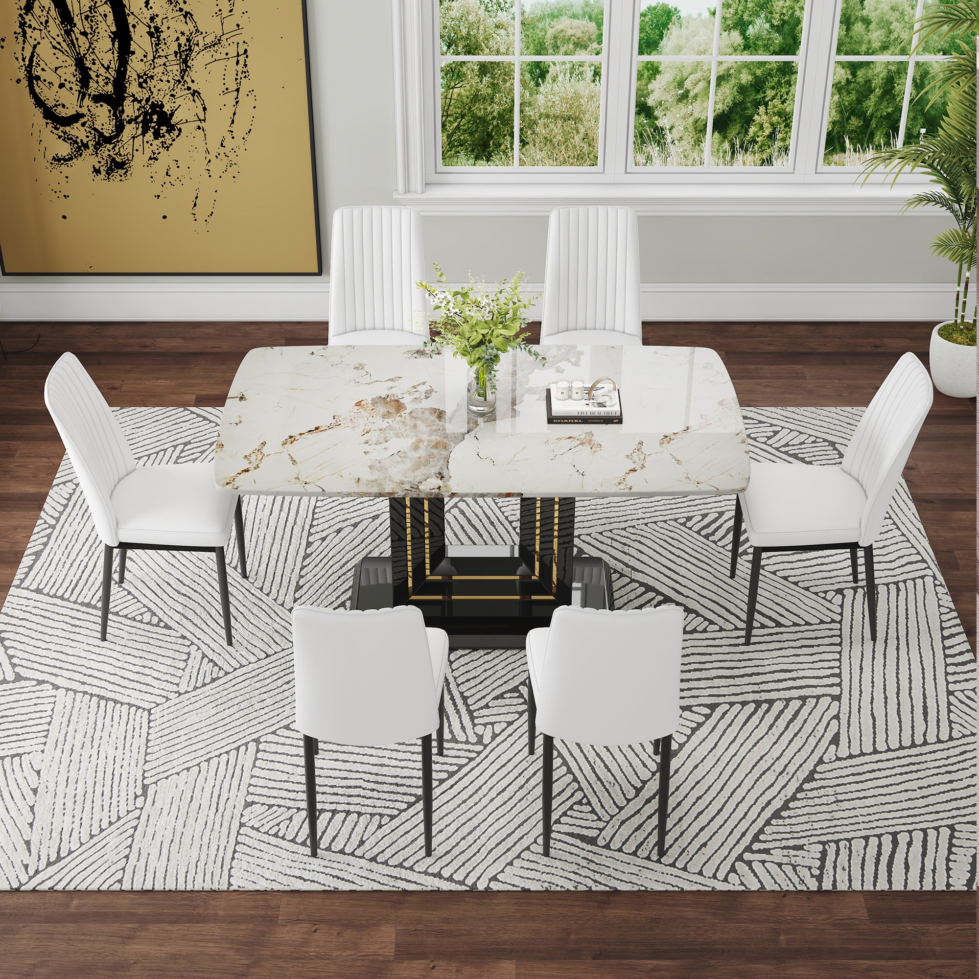 White Marble Dining Table Set for 6-8 | Modern Kitchen Table