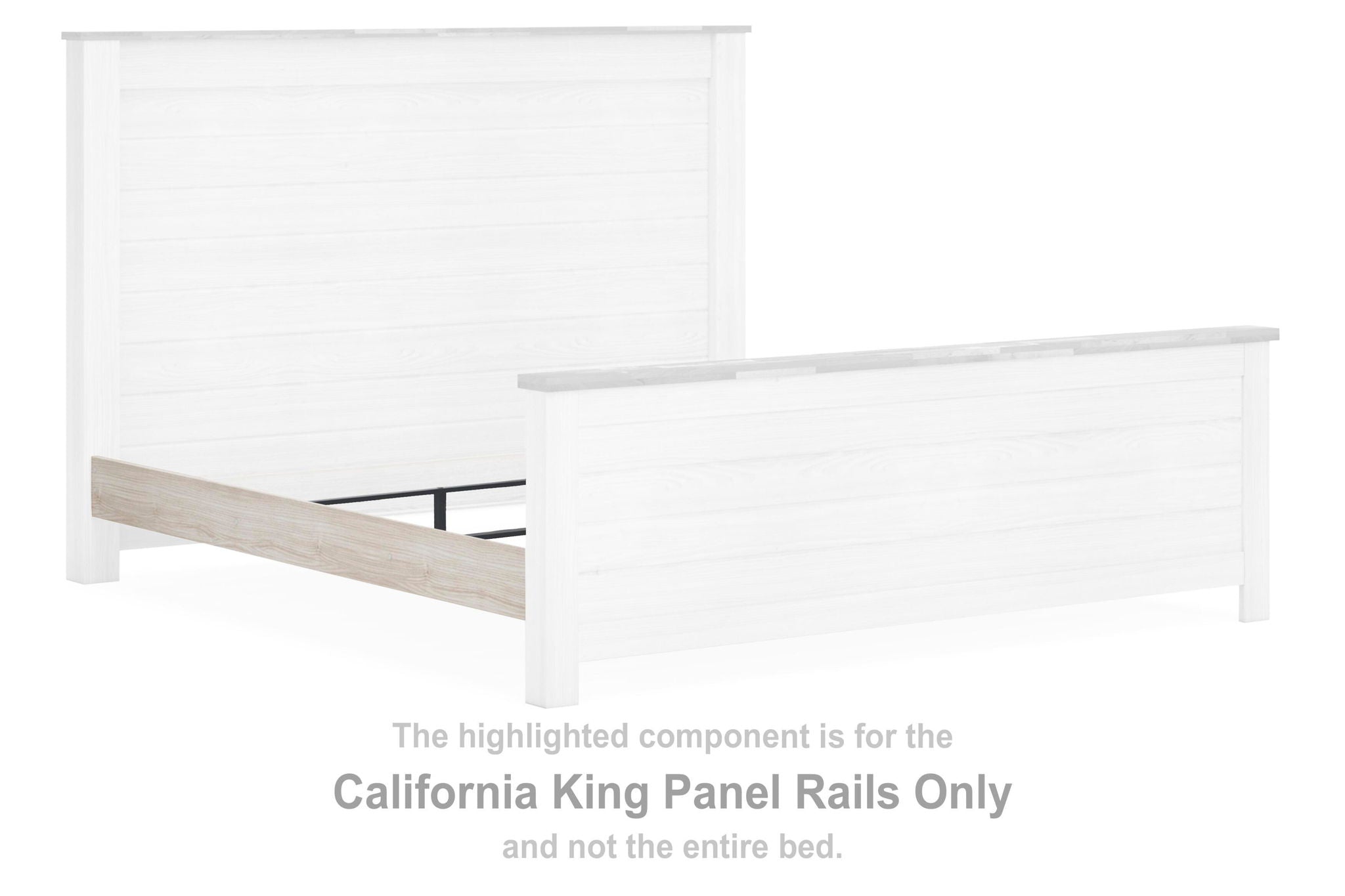 Cal King panel rail in whitewashed white with horizontal slats