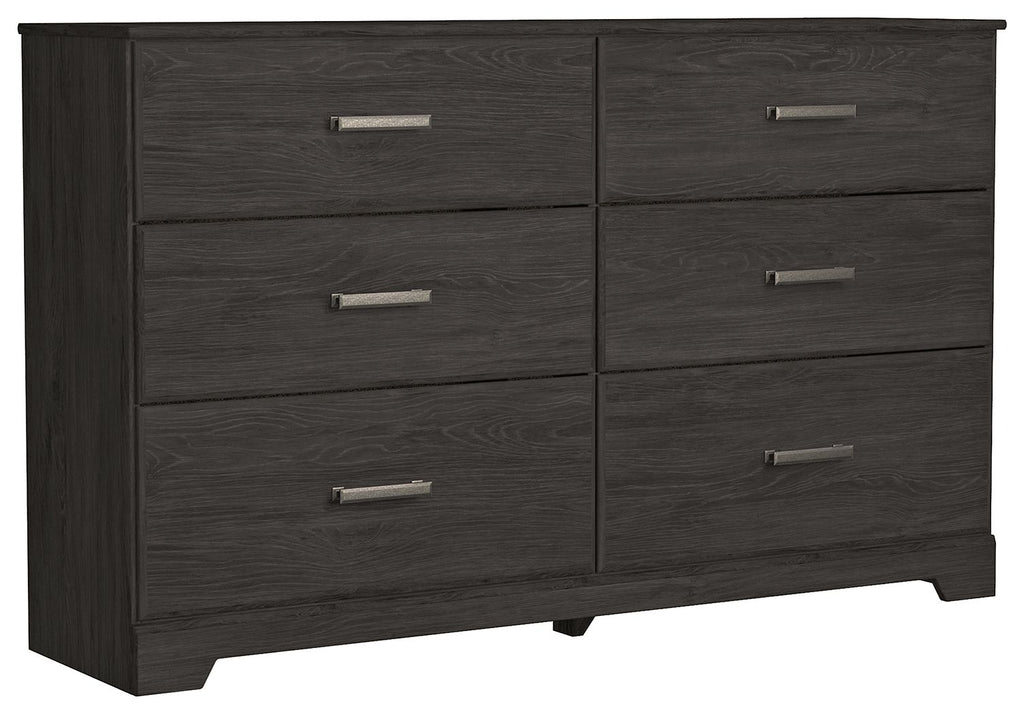 Charcoal dresser with six drawers and metal bar pulls