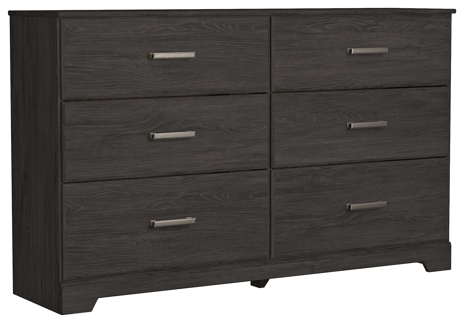Charcoal dresser with six drawers and metal bar pulls