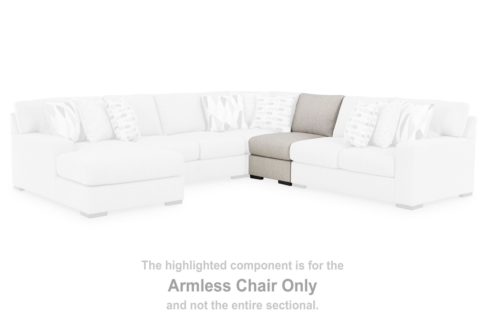 Highlighted armless chair section in pebble upholstery within a sectional sofa