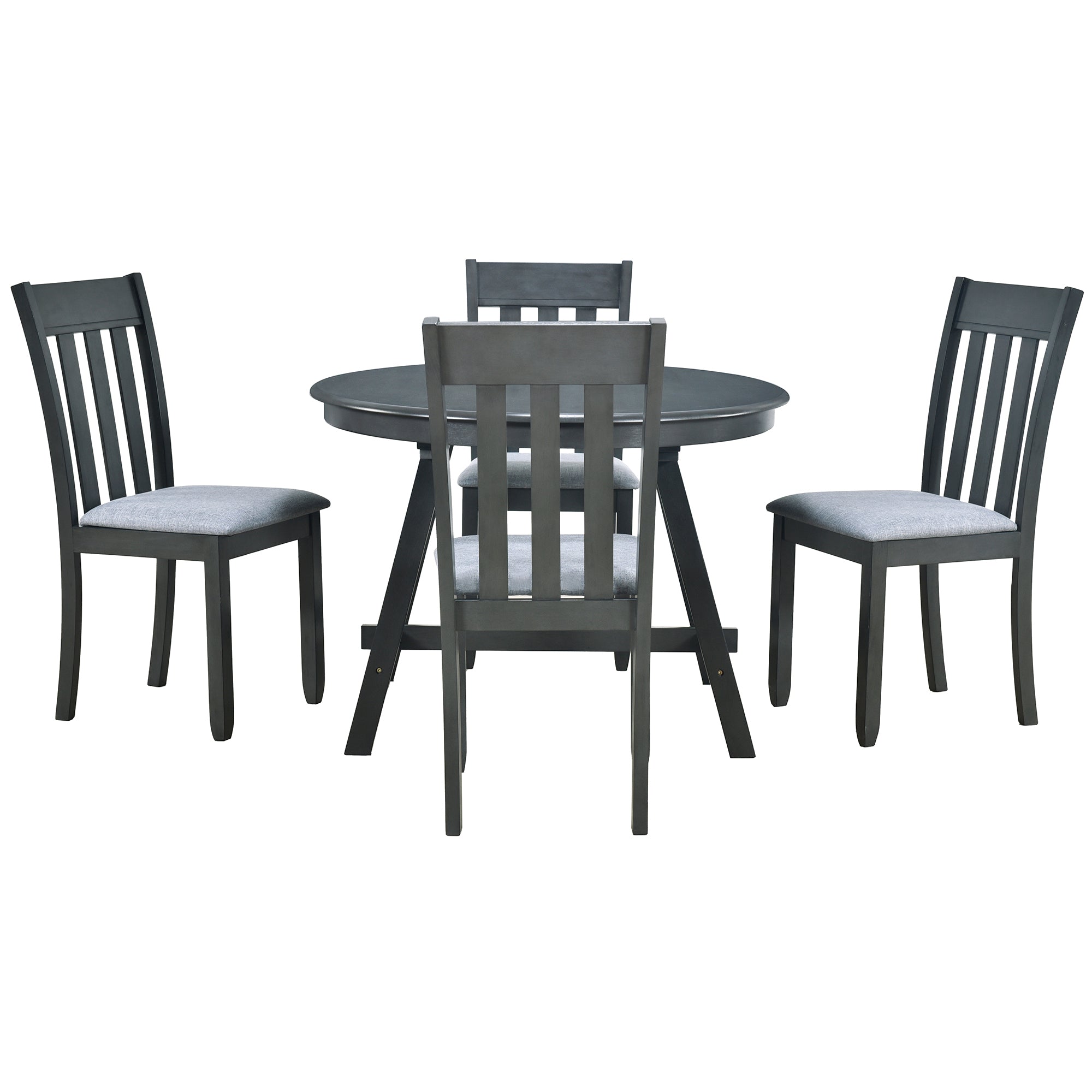 5-Piece Round Extendable Dining Table Set (Gray)