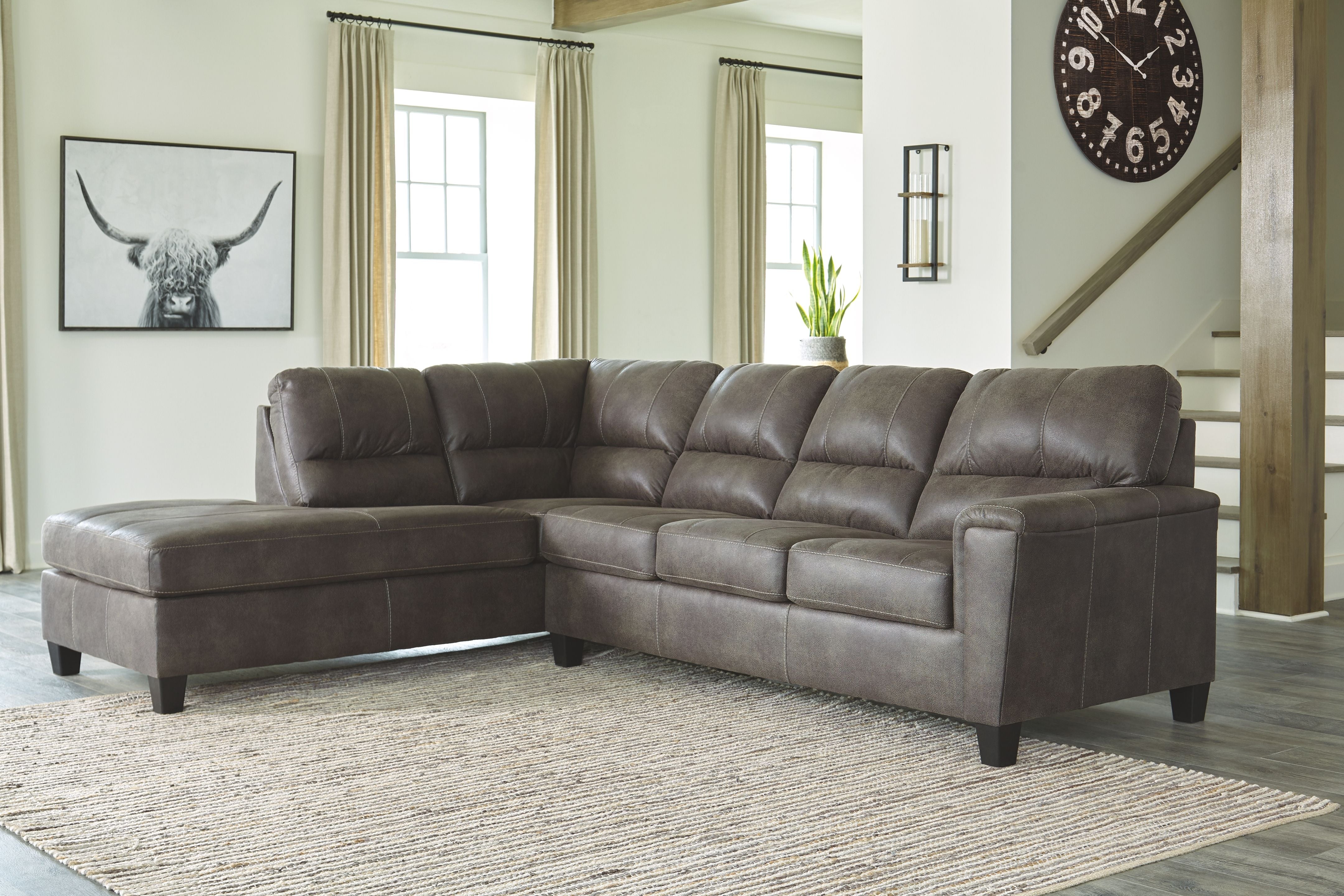Navi Faux Leather Sleeper Sectional w/ Chaise