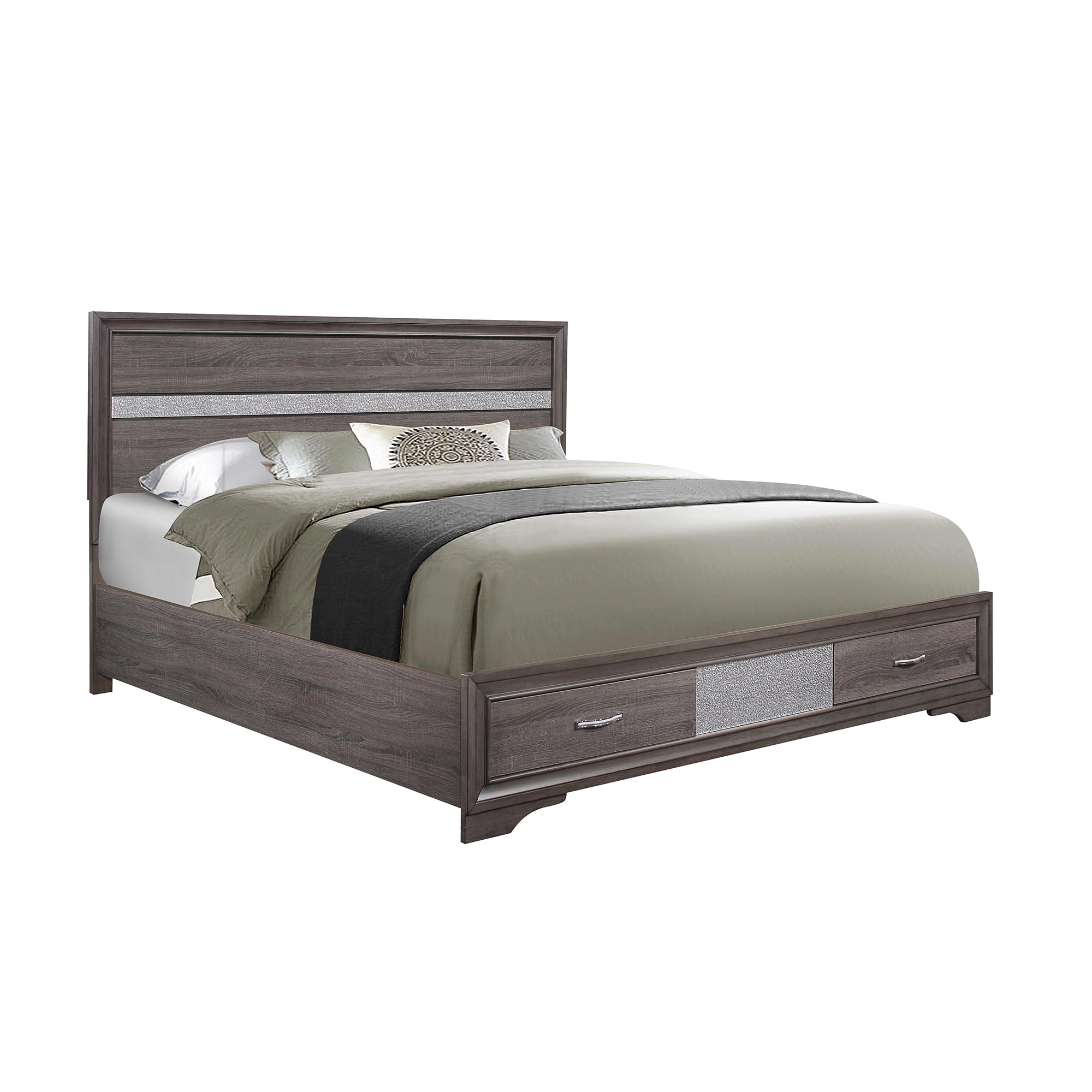 Ryder Sparkle Grey King Bed | Panel Headboard & Storage Footboard
