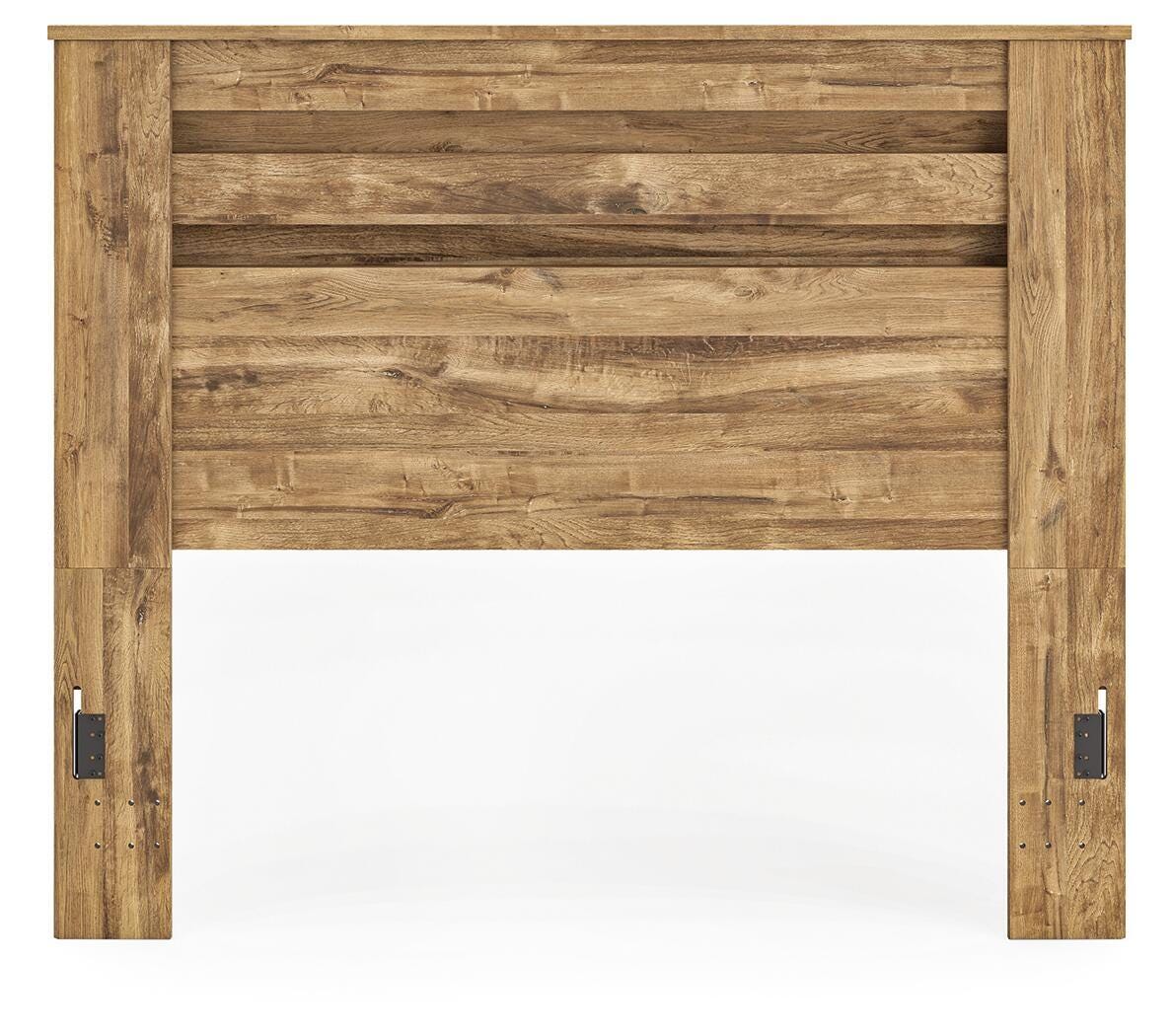 Light brown panel headboard with horizontal slat panels and vertical side posts