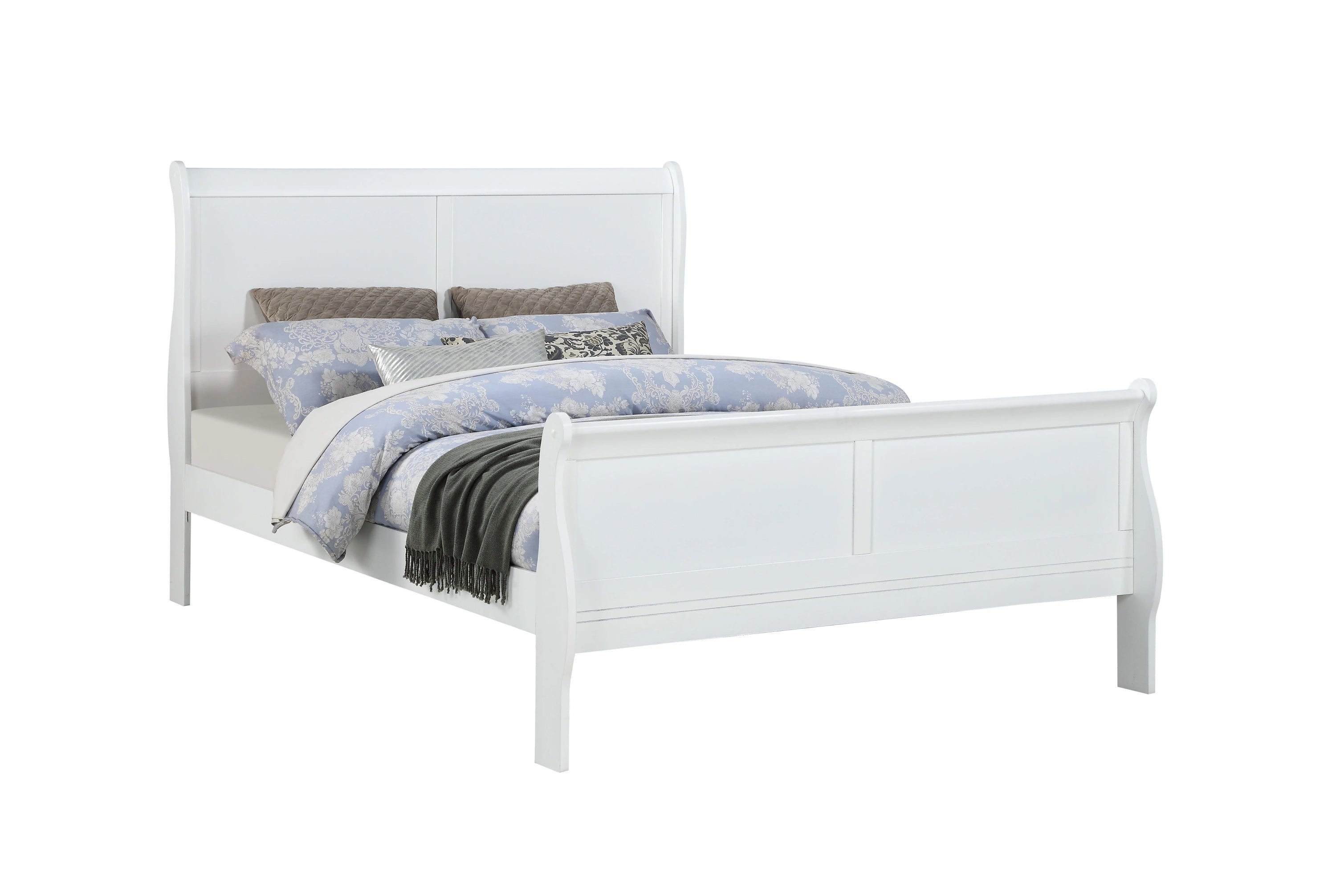 Louis Phillipe White Queen Sleigh Bed - Solid Wood Bedroom