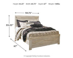 Panel bed size diagram with width 64.75 in, height 55.25 in, depth 67 in
