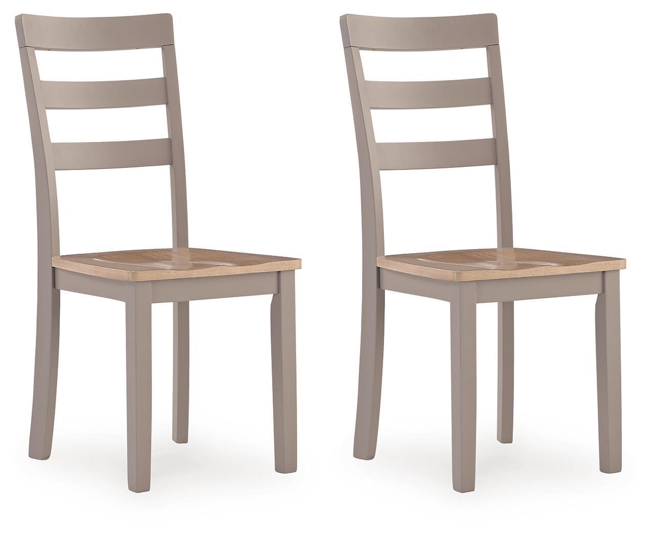 Dining room side chair pair with slatted back, light wood seat, gray frame