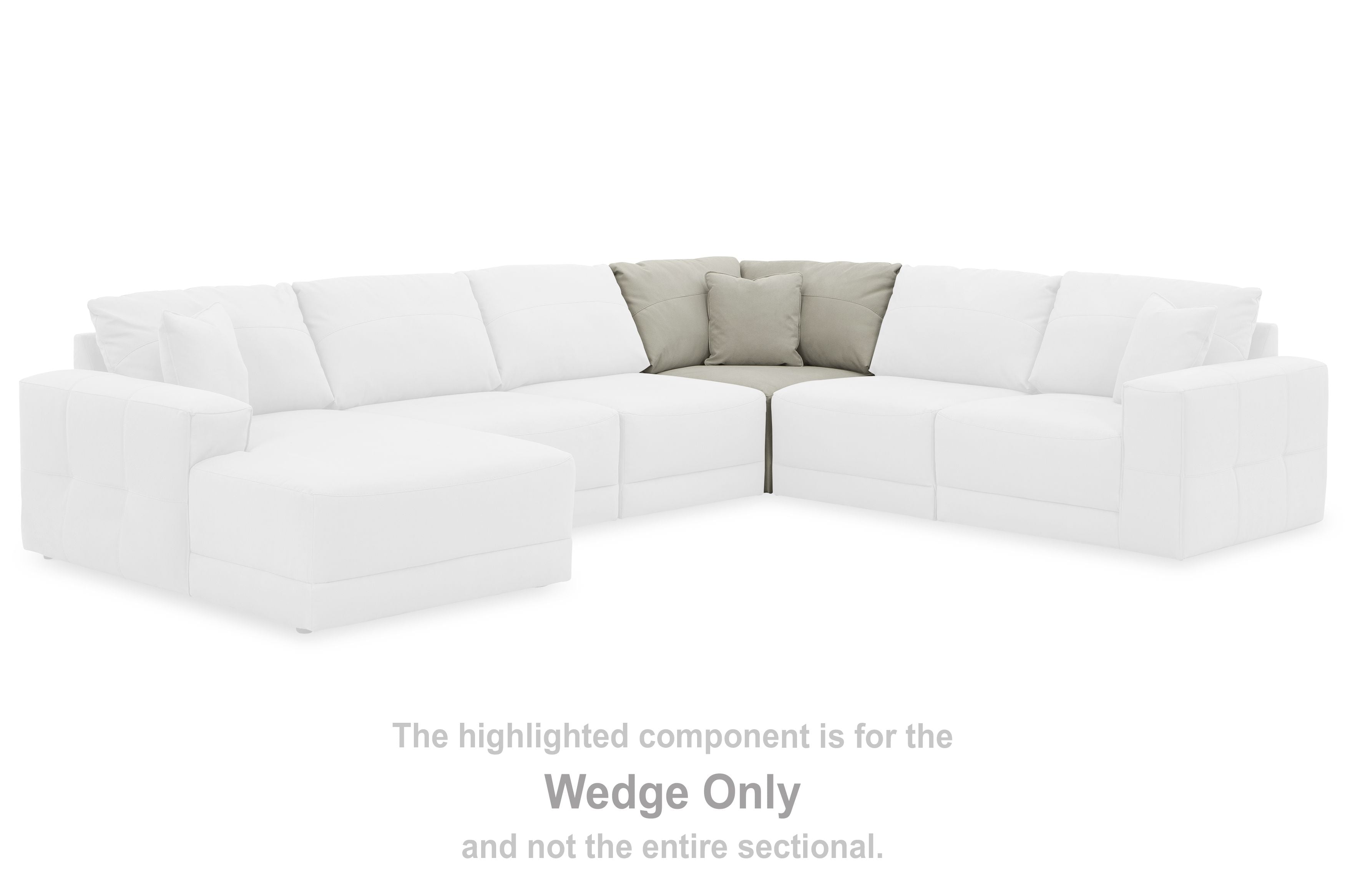 Gray fabric sectional wedge component with cushioned back and side armrests