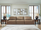 Three-seat sectional sofa with corner chaise in taupe fabric and boxed back cushions