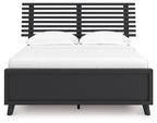 Black full slat panel bed with two pillows and slatted headboard, low side rails