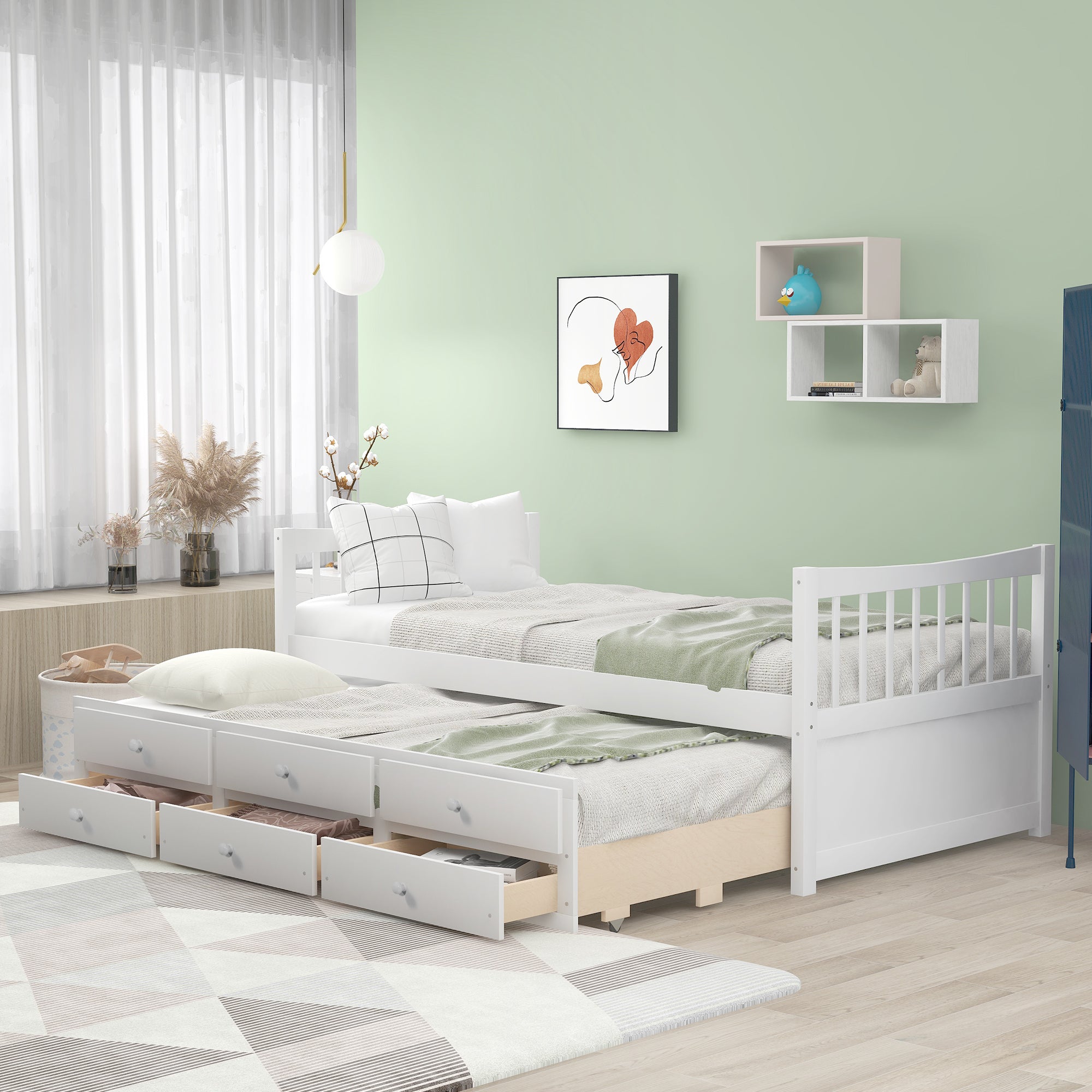 White Twin Daybed with Trundle and Storage Drawers