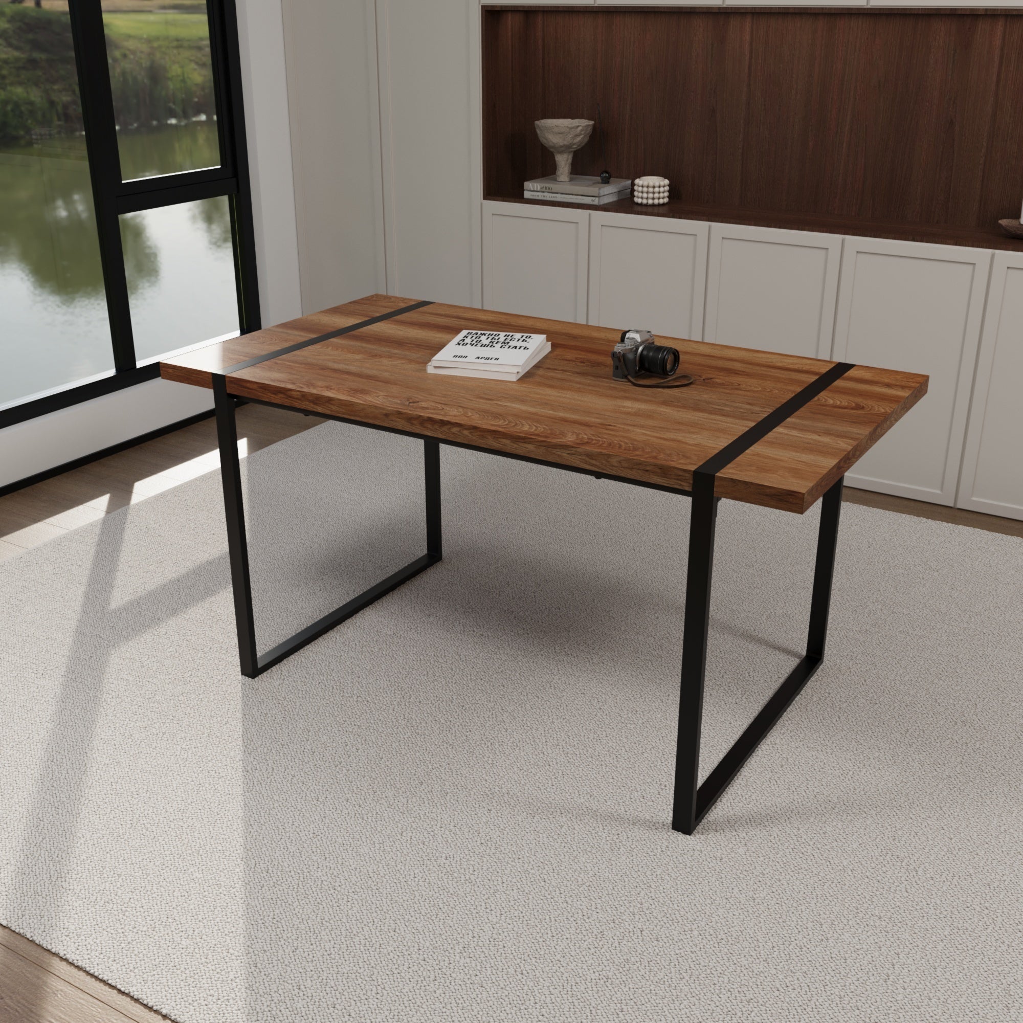 59" Modern Dining Table & 4 Suede Chairs Set