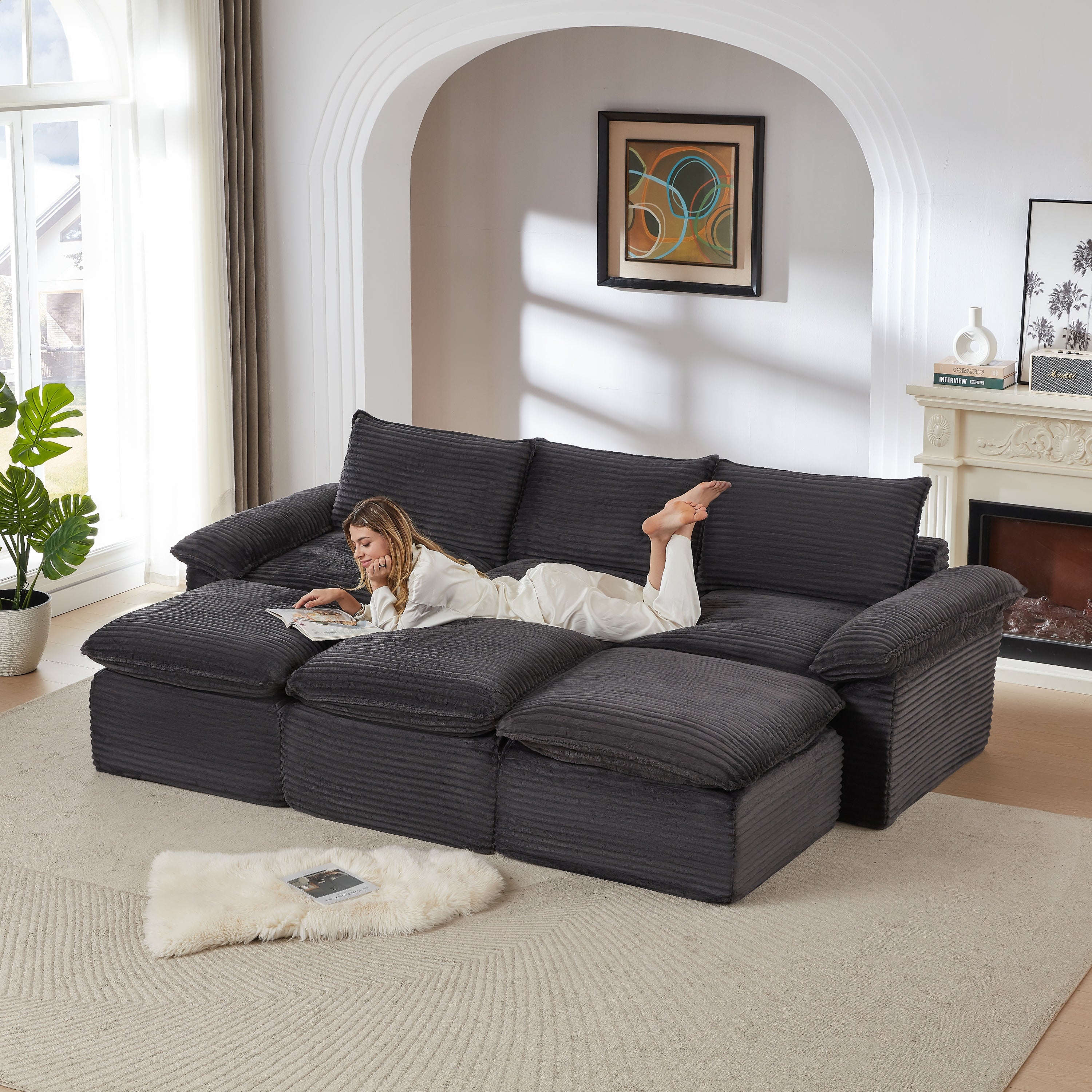Modern Corduroy Cloud Sofa: Modular Comfort for Living Spaces