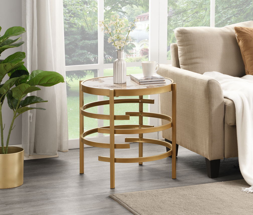 Modern High - End Charm: Pandora Sintered Stone End Table - Golden Small Coffee Table
