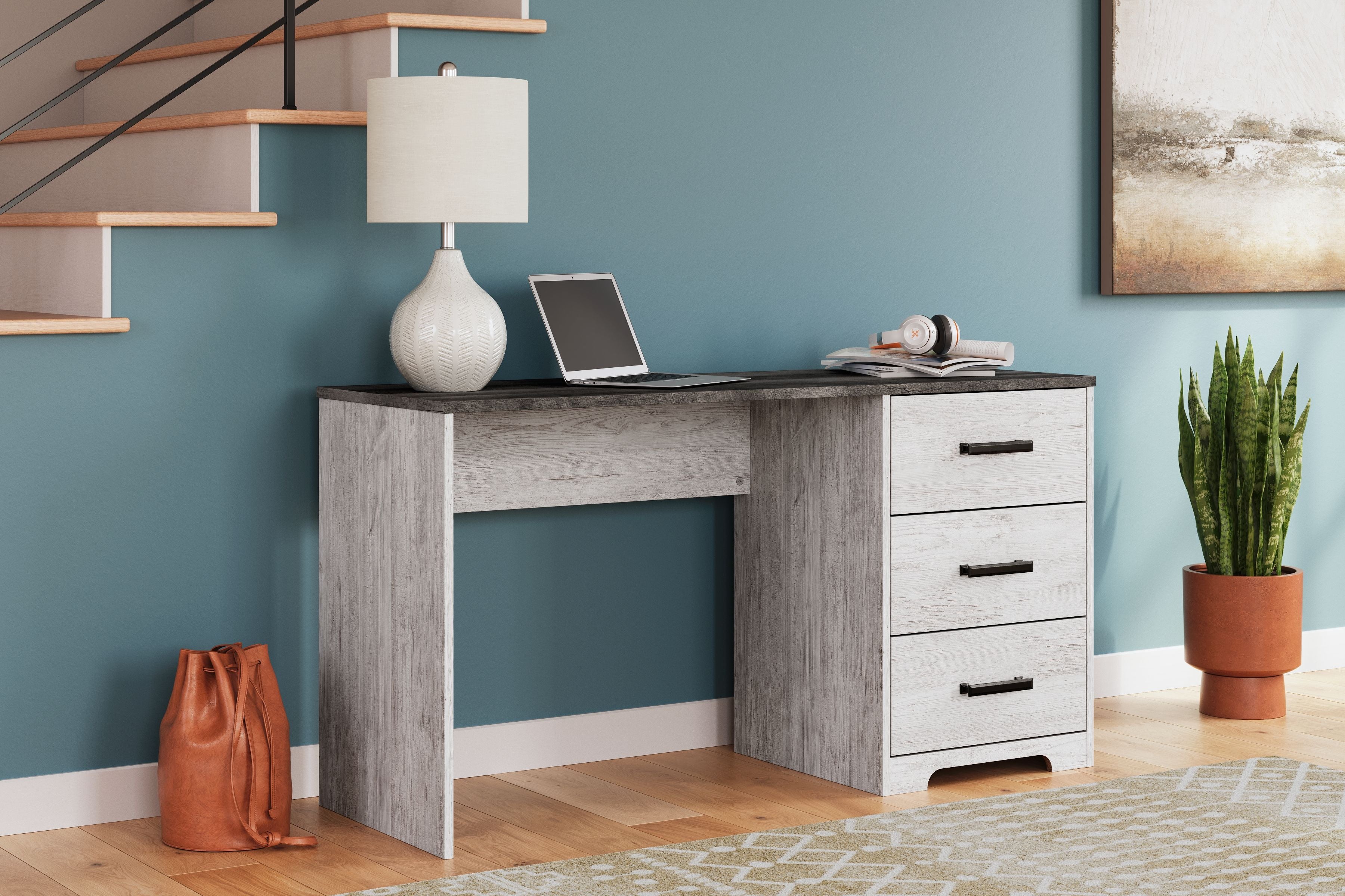 Shawburn - White / Dark Charcoal Gray - Home Office Desk