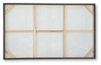 Back of framed wall art with light wood frame and crosshatch backing