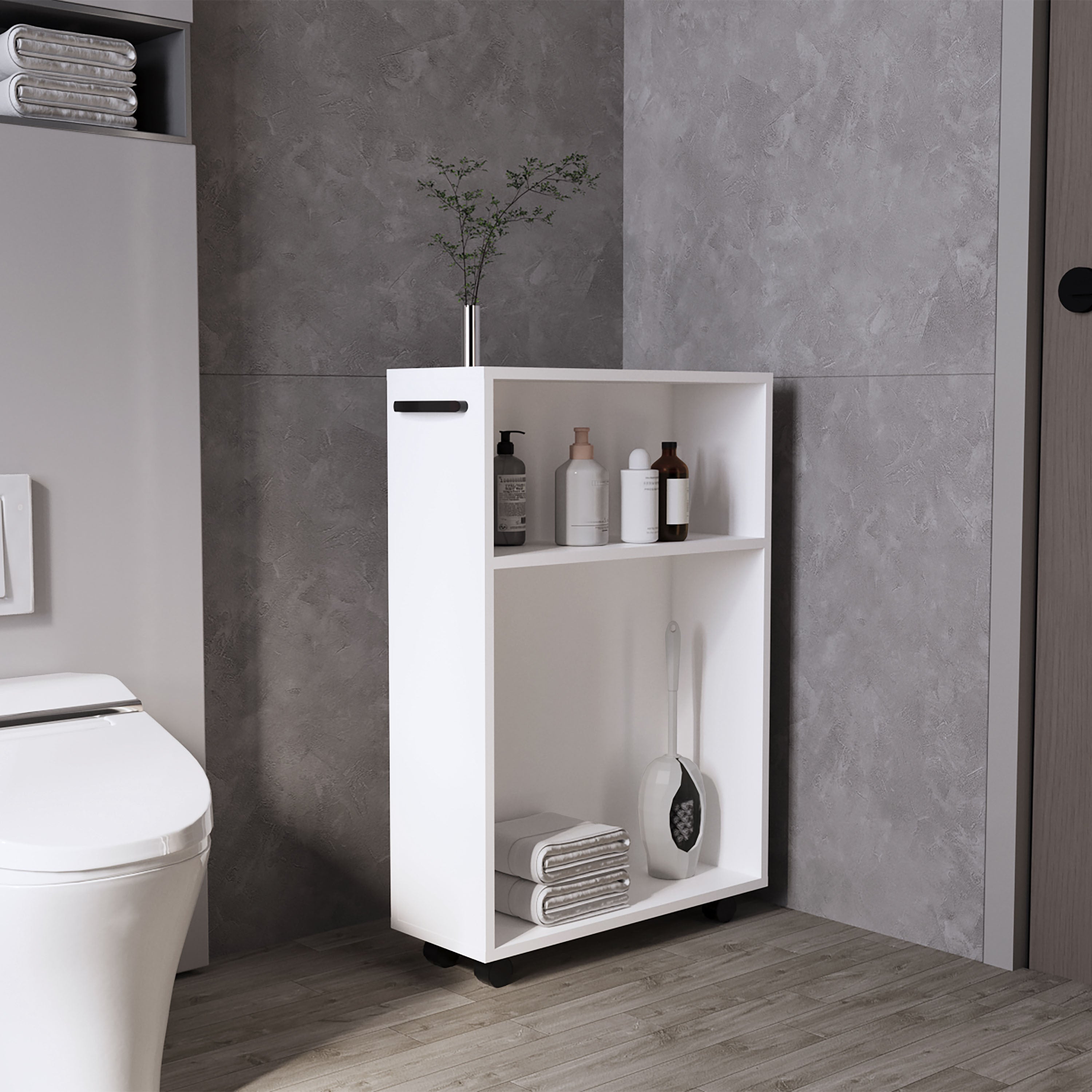 Wiley White Storage Cart with Casters & Open Shelves