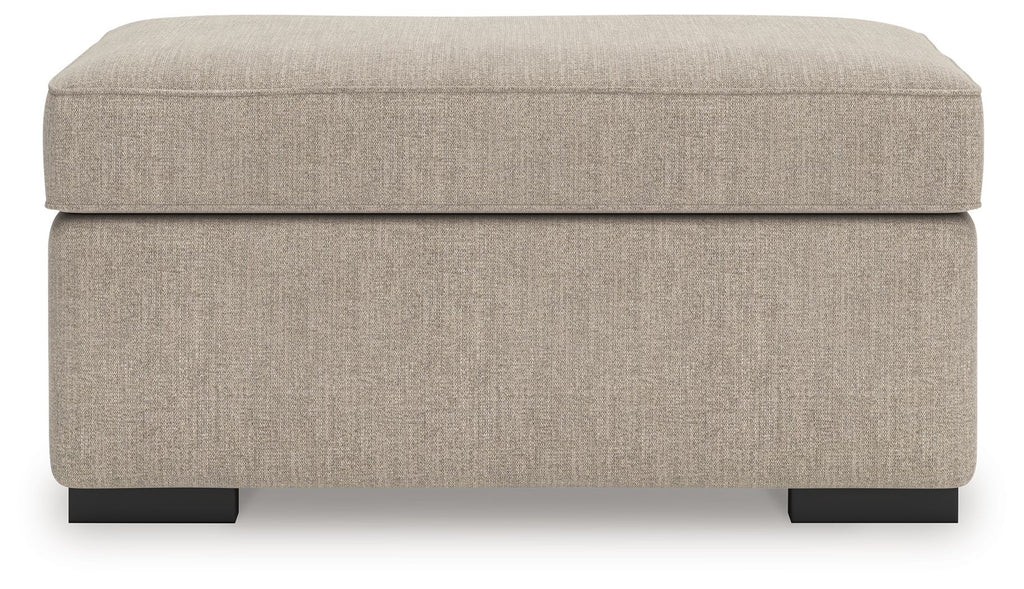 Heather fabric ottoman with rectangular base and black legs