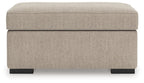 Heather fabric ottoman with rectangular base and black legs