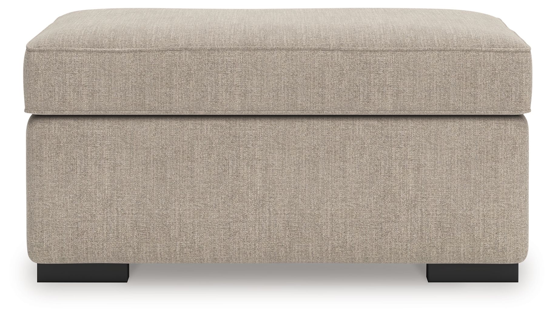 Heather fabric ottoman with rectangular base and black legs