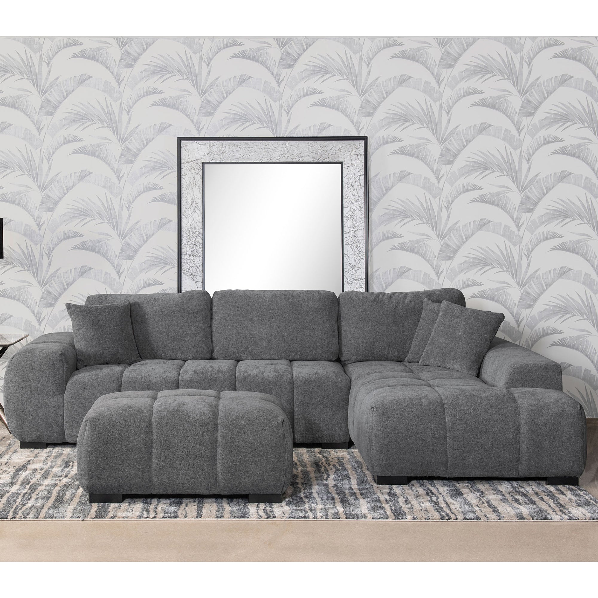 Charcoal Grey Upholstered Sectional Chaise Sofa