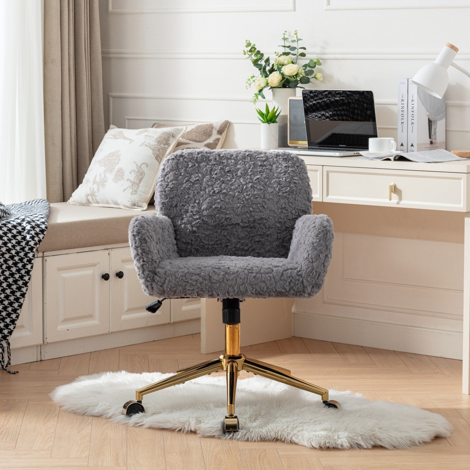 Velvet Swivel Office Chair w/ Gold Base