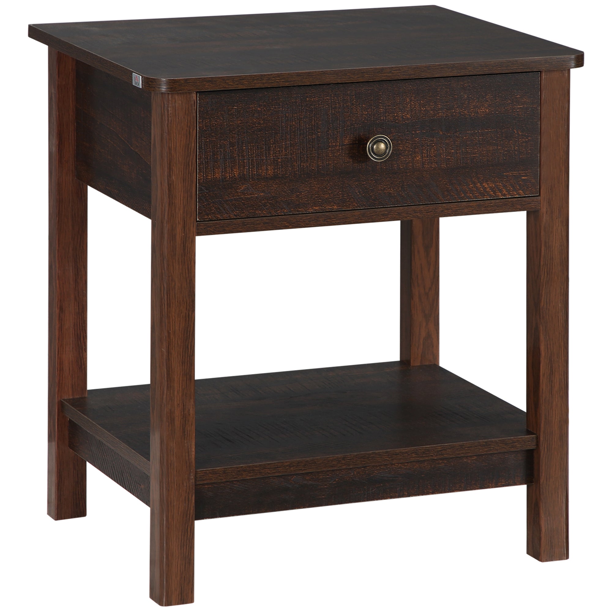 End Table w/ Drawer & Shelf, Dark Brown