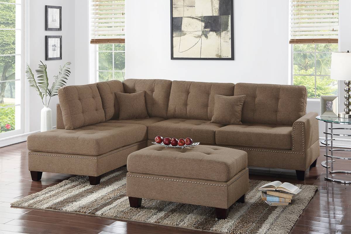 Modern Coffee Sectional Sofa w/Chaise & Ottoman