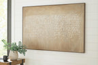 Large rectangular framed wall art with beige dot texture on warm brown