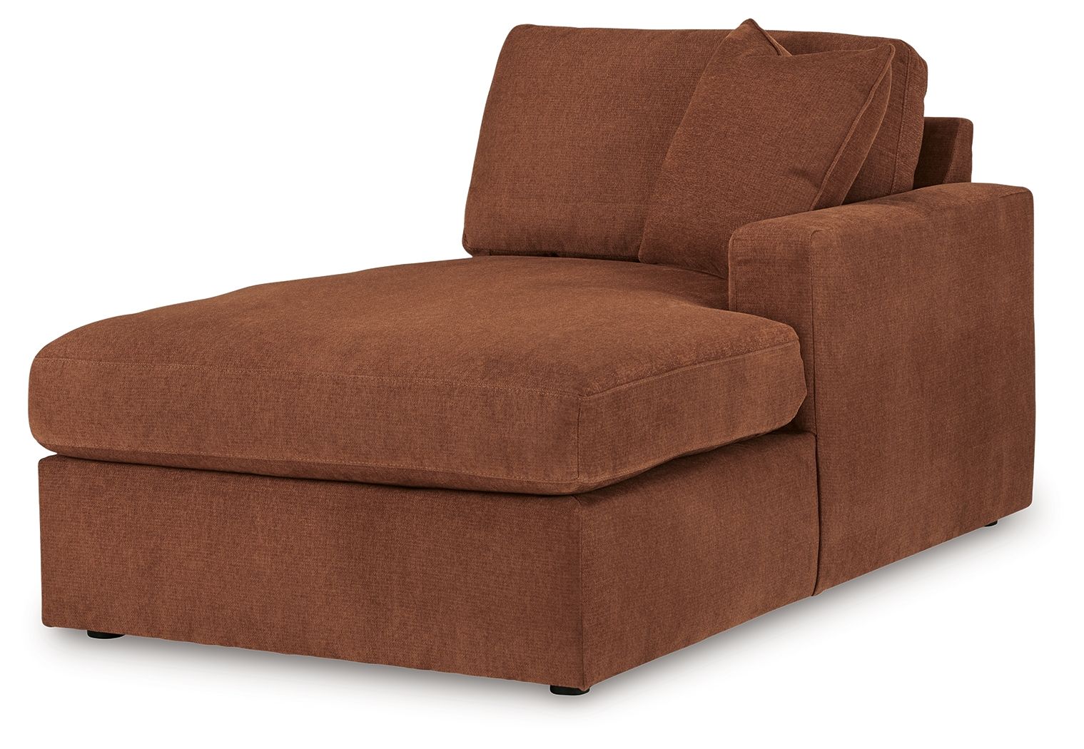 Rust-brown right-arm corner chaise with chaise seat and two back pillows