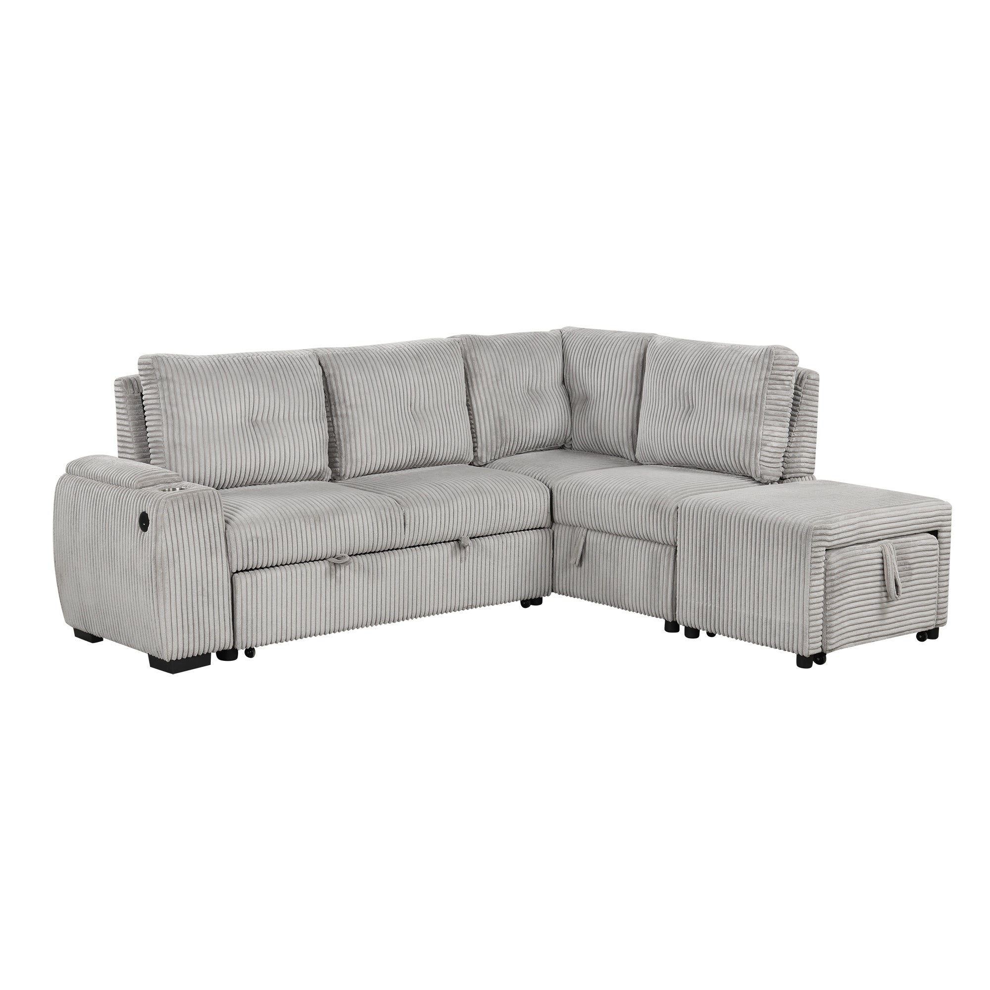 94" Sectional Sofa Bed w/ Ottoman, Storage, USB, Cup Holder