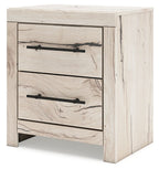 Lawroy two-drawer night stand, light natural wood with two drawers and black pulls