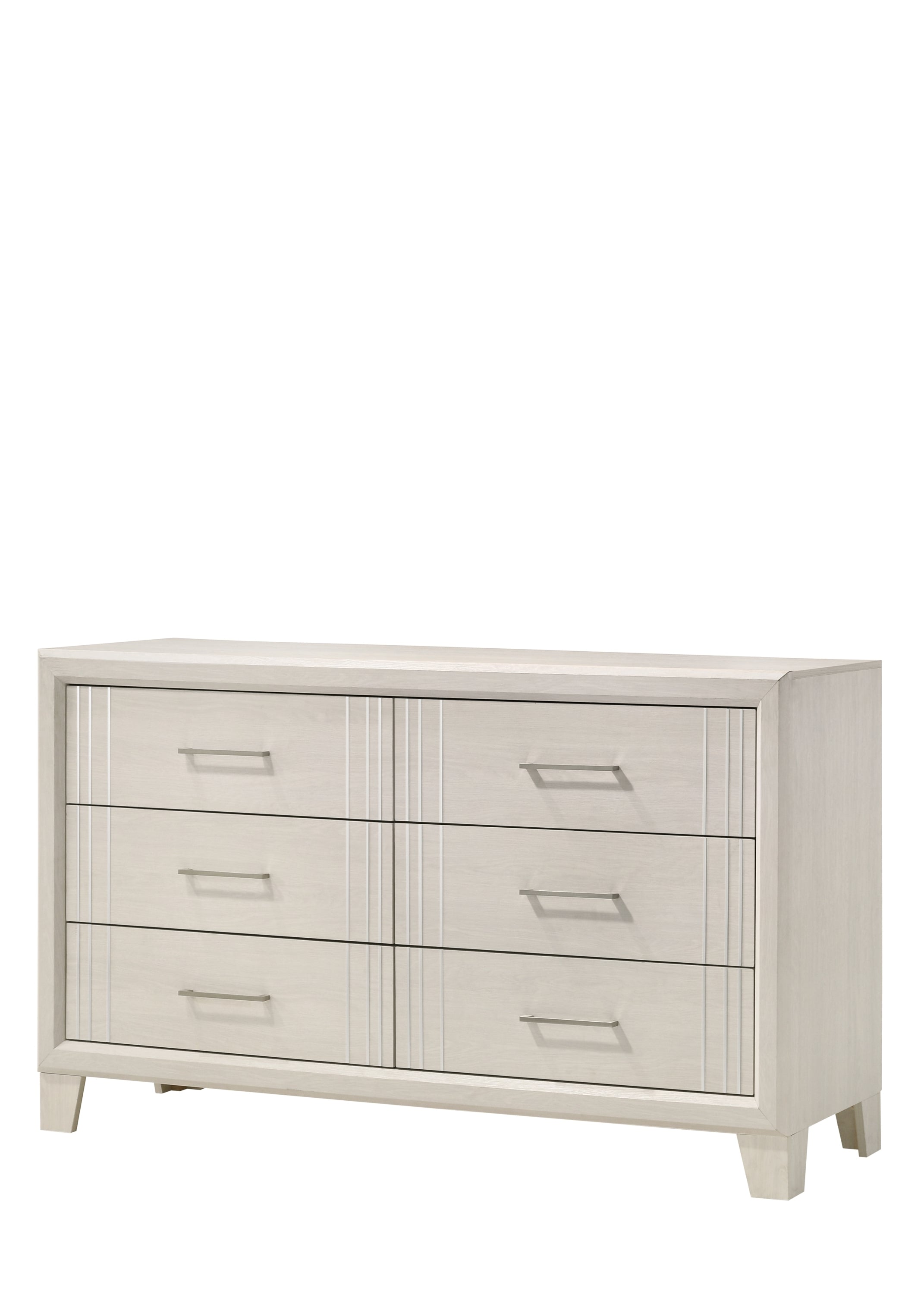 Contemporary 6-Drawer Wooden Dresser - White/Beige Bedside Cabinet