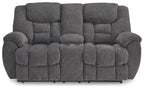 Charcoal reclining loveseat with console, squared arms and tufted back cushions